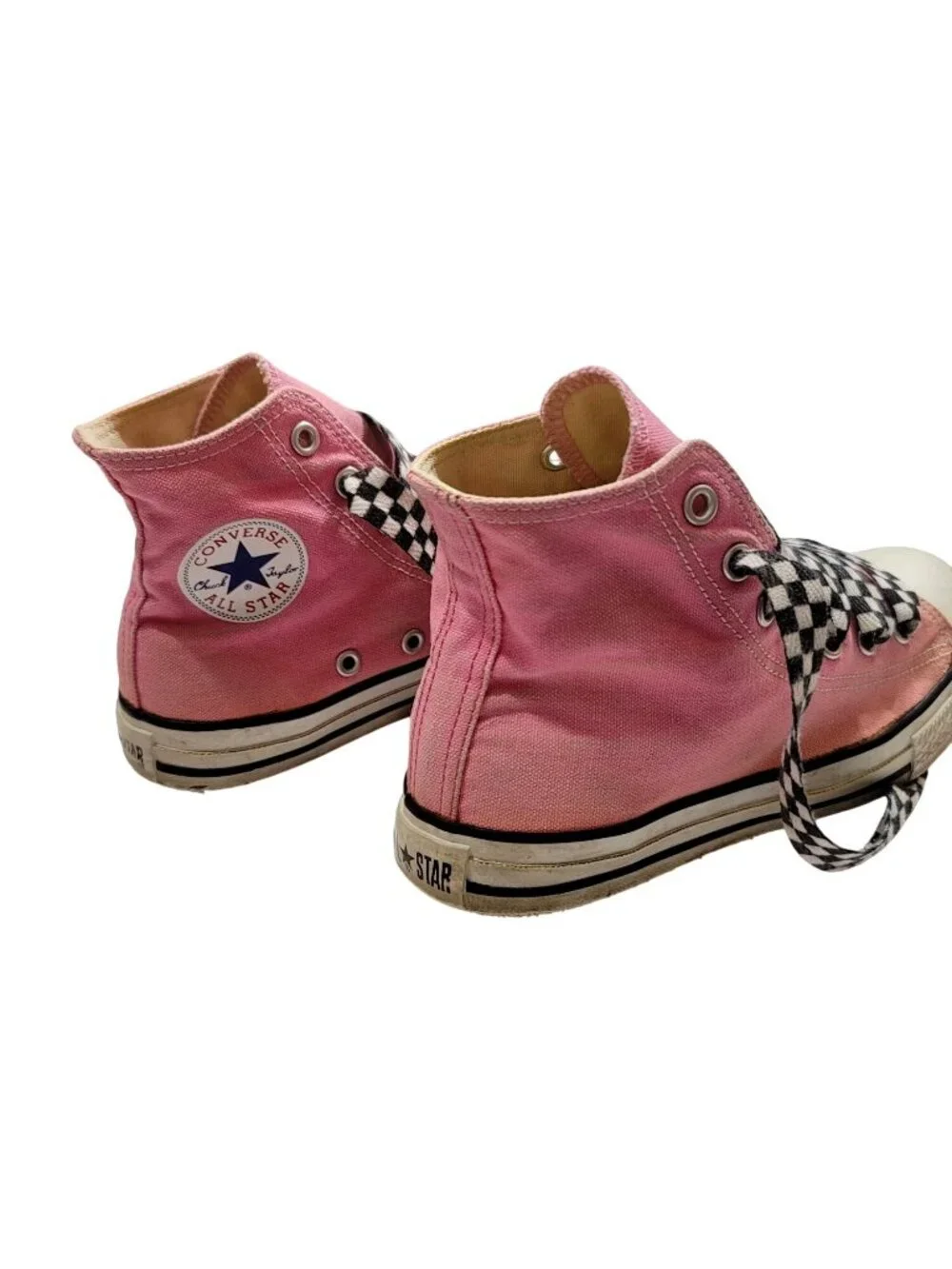 Converse Kids All Star High Top Sneakers Pink Checkered Laces Size 2